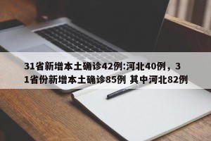 31省新增本土确诊42例:河北40例，31省份新增本土确诊85例 其中河北82例