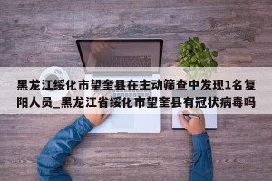 黑龙江绥化市望奎县在主动筛查中发现1名复阳人员_黑龙江省绥化市望奎县有冠状病毒吗